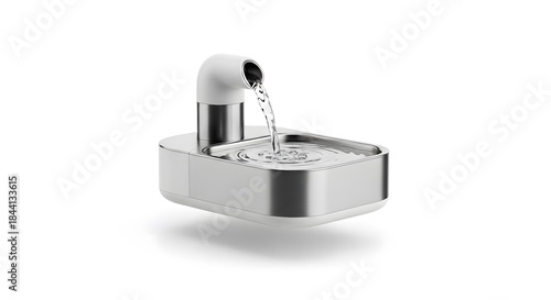 Modern pet drinking fountain with flowing water on a white background
