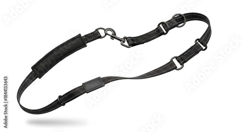 Black Leather Dog Leash with Adjustable Length and Comfortable Padded Handle for Walking and Training