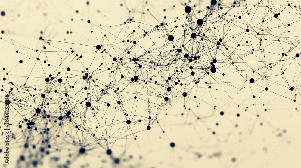 Obraz premium Intricate digital network visualization abstract geometric pattern of interconnected dots and lines forming complex system.