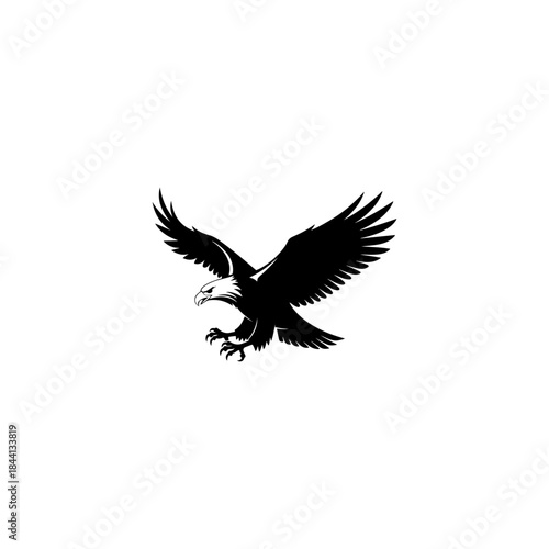A majestic bald eagle silhouette with spread wings and extended talons isolated on transparent background