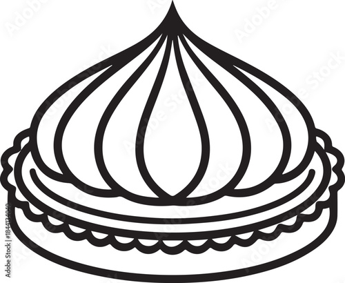 Tart or Tartlet Icon Dessert Hand-drawn Sketch Drawing Vector Illustration, Line Linear Symbol Engraving Coloring Book, Black and White Isolated