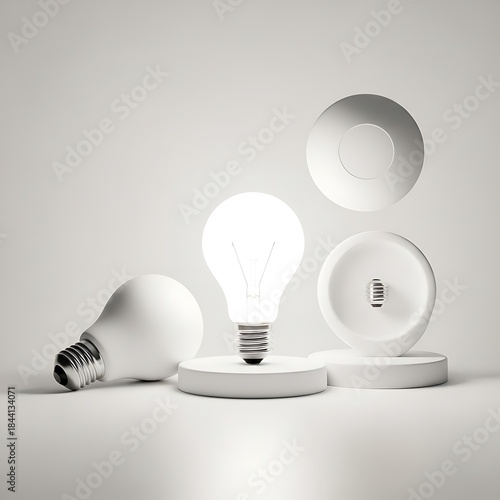 Stunning concept of glowing light bulb symbolizing breakthrough innovation and bright business ideas on white background