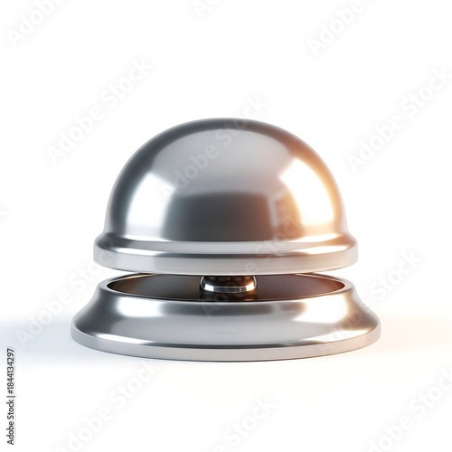 Elegant chrome service bell sits ready for attention on a bright, clean white background emphasizing immediate customer support