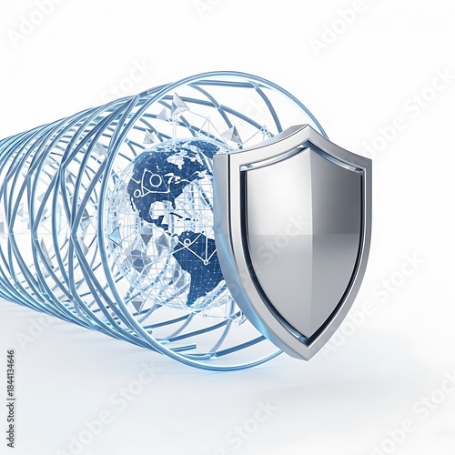 Stunning digital shield protects global network data transmission through secure futuristic tunnel concept
