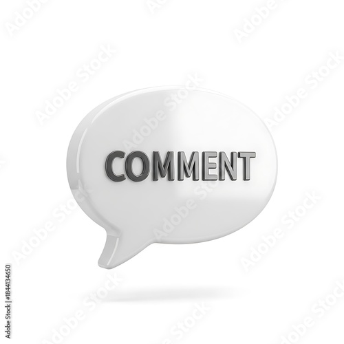 Elegant 3D speech bubble icon clearly displaying the word comment for digital communication concepts