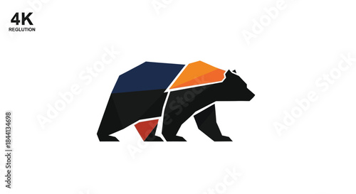 Black Bear with Blue Orange Red Geometric Shapes