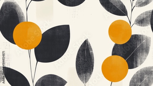 Vibrant citrus fruit arrangement wallpaper with fresh green foliage and ripe oranges nature inspired decorative background.