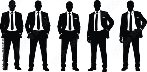 Collection of Twelve Professional Businessman Silhouettes in Suits and Ties, Diverse Corporate Staff Vector Illustration, Executive Leadership Team Icons