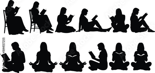 Dynamic Female Dancer Silhouette in Mid-Air Leap, Expressive Modern Dance Pose Vector Illustration with Flying Hair, Acrobatics and Movement