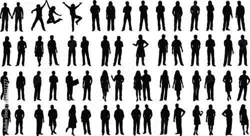 Group of Five Professional Business People Silhouettes in Suits, Corporate Executive Team Vector Illustration, Isolated Formal Staff Profile Icons