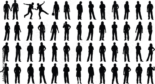 Set of Eight Dynamic Businessman Silhouettes in Suits, Presenting, Welcoming, and Gesturing Poses Vector Illustration, Executive Leadership Icons Collection