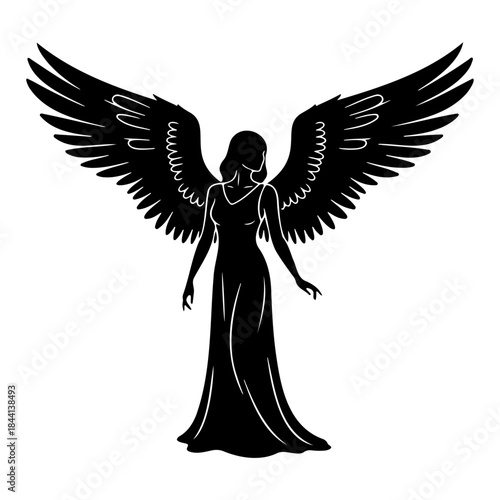 Silhouette of angel with outstretched wings