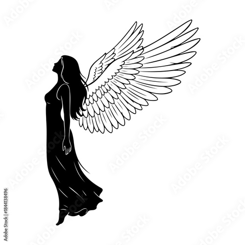 Silhouetted angel with wings