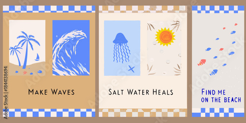 Summer beach vibes coastal art prints with sea life and positive messages