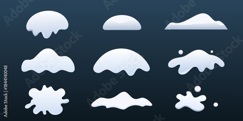 A collection of stylized white cloud shapes against a dark blue background