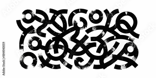 Abstract black and white ink drawing with swirling chaotic line patterns