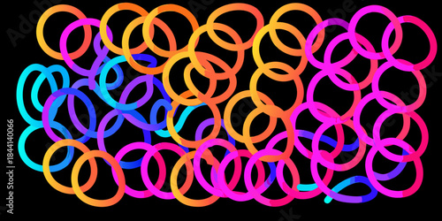 Colorful interlocking rings creating an abstract and vibrant pattern on black