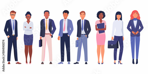 Diverse group of business professionals standing together in a row illustration