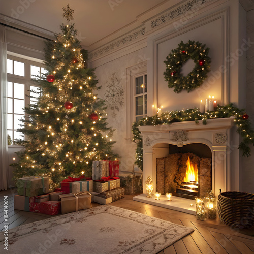 Wallpaper Mural christmas tree with fireplace and gifts Torontodigital.ca