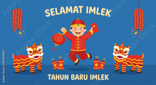 vector illustration template of Chinese people celebrating Chinese New Year peacefully