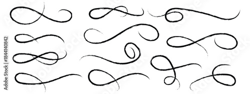 Hand drawn black calligraphic scroll and decorative flourish elements. highlight text elements, curly swishes symbol. vector illustration.