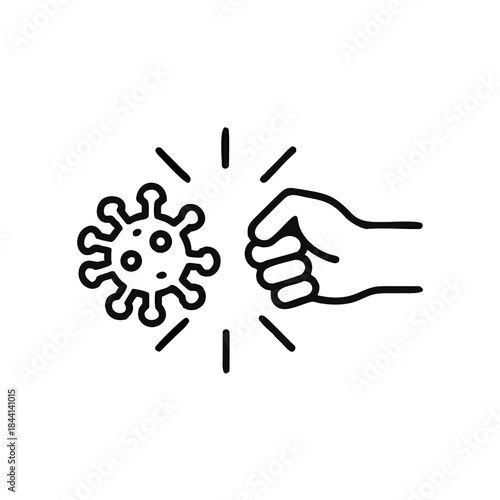 fist kick by bacteria icon in line style, protect on virus isolated on white background , symbol conquer infection disease, protection virus business concept, vector illustration