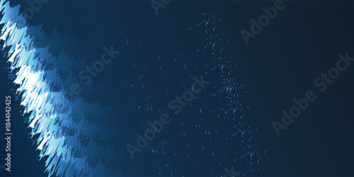 Abstract digital background with glowing blue and white light streaks and scattered particles creating a futuristic design.