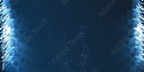Abstract dark blue background with glowing light blue feathered edges and subtle particles.