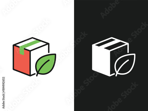 Eco-Friendly Shipping: A stylized graphic of a box adorned with a fresh green leaf, representing environmentally conscious packaging for sustainable deliveries.