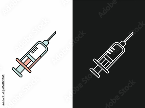 Syringe Icons: Modern and minimalist illustrations of a syringe, with a variety of applications in the medical field. 