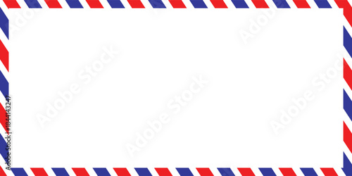 Air mail letter. Post stamp. Airmail frame postcard. Blue red stripes pattern. Mockup template envelope. Vector illustration,eps.10