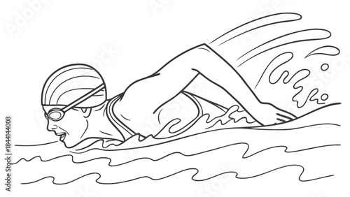 Determined swimmer powering through water with strong strokes during a race