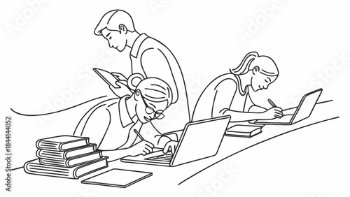 Diverse students focused on learning and studying together in a collaborative environment