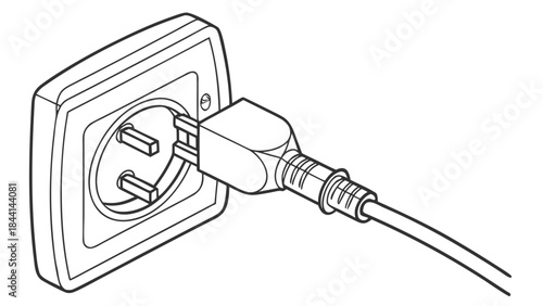 Electrical plug connecting to a wall socket for power supply.
