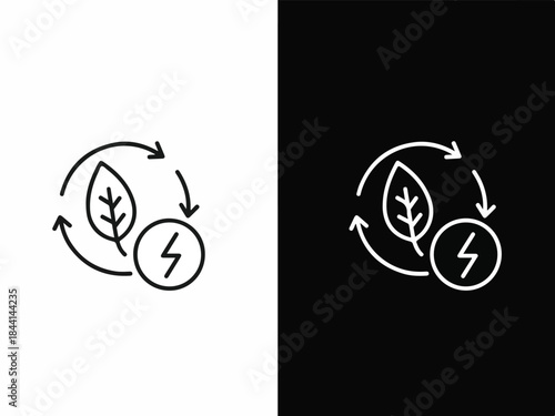 Eco-Energy Icon: A symbolic representation of sustainable energy featuring a leaf and lightning bolt within a circular flow, highlighting environmental responsibility and renewable resources.