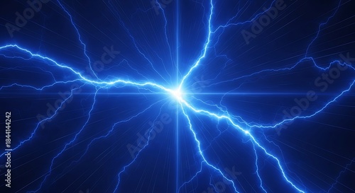 Electric storm illustration with glowing blue lightning discharges