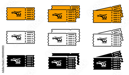 Ticket icons set  isolated on a white background, line, line fill and glyph, editable file vector and color.