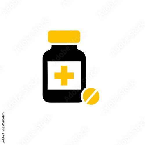 Medicine bottle with pill icon, representing health and pharmacy services, perfect for medical websites and health apps