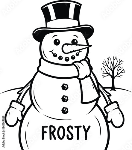 Frosty typography with snowman drinking beer icon for winter logo, black and white vector holiday badge, funny christmas emblem and isolated festive graphic illustration