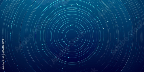 Abstract blue background with concentric circles and scattered glowing particles