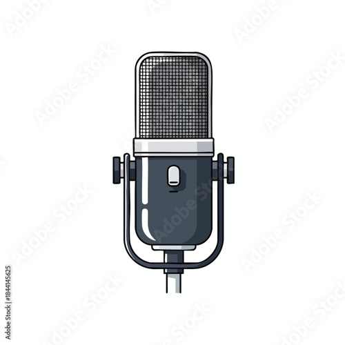 A stylized illustration of a retro microphone, isolated against a white background
