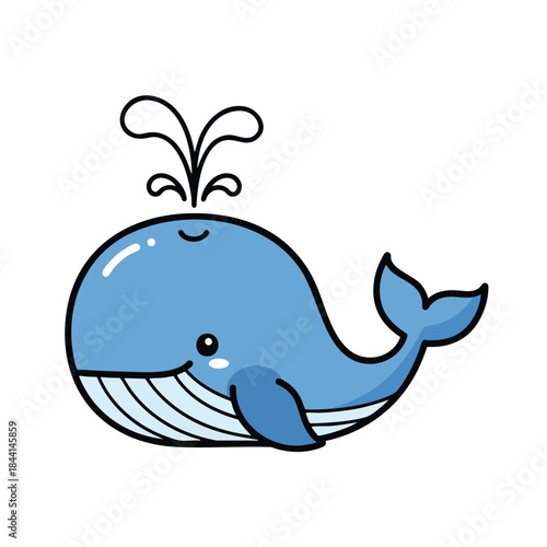 A cartoon whale, blue with a white background, spouting water
