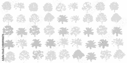 A collection of gray tree silhouettes arranged in a grid pattern
