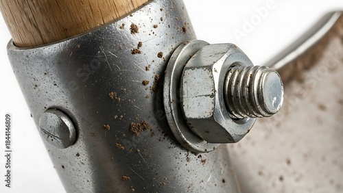Wallpaper Mural Detailed macro shot of a metal nut, bolt, and dirt on a shovel's base Torontodigital.ca