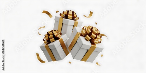 Christmas Gift Boxes with Golden Ribbons and Festive Confetti Arrangement