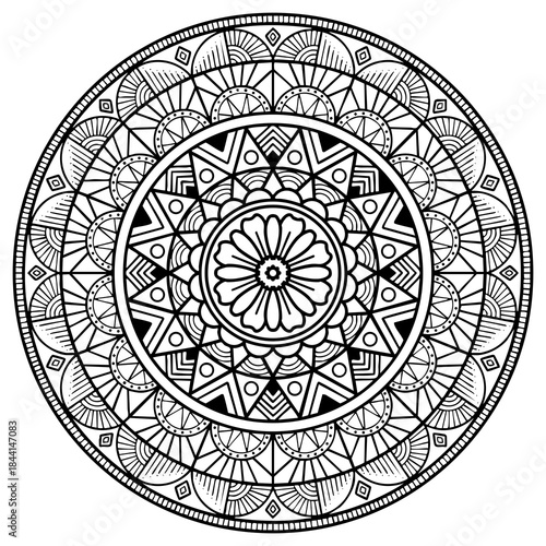 Mandala isolated on the white background. Template for coloring book page. Symmetry design