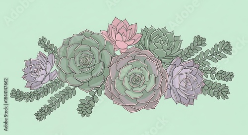 Wallpaper Mural Elegant Succulent Cluster Arrangement on a Pastel Green Background Design Torontodigital.ca