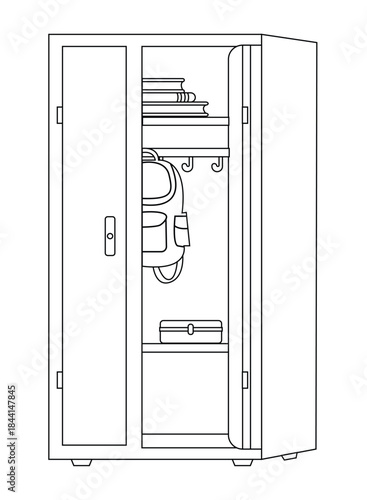 Open school locker outline icon vector illustration isolated on white background, perfect for education apps, websites, UI design, storage concepts, security themes, classrooms, universities, projects