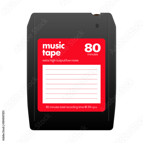 Realistic vector illustration of a retro Eight track or 8 track cartridge audio media tape isolated on white background.