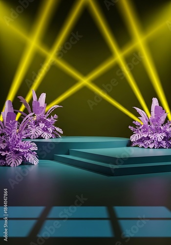 Wallpaper Mural Enigmatic podium presentation with vibrant flora and cosmic luminance Torontodigital.ca